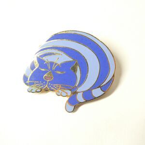 Blue Striped Cat Enamel Pin Artique Barbara Lavallee Artist Vintage